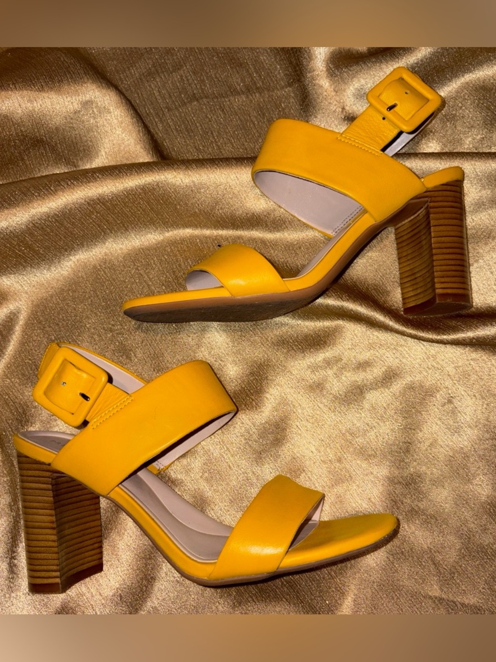 Preston & York Yellow Block Heel Sandals with Buckle Strap